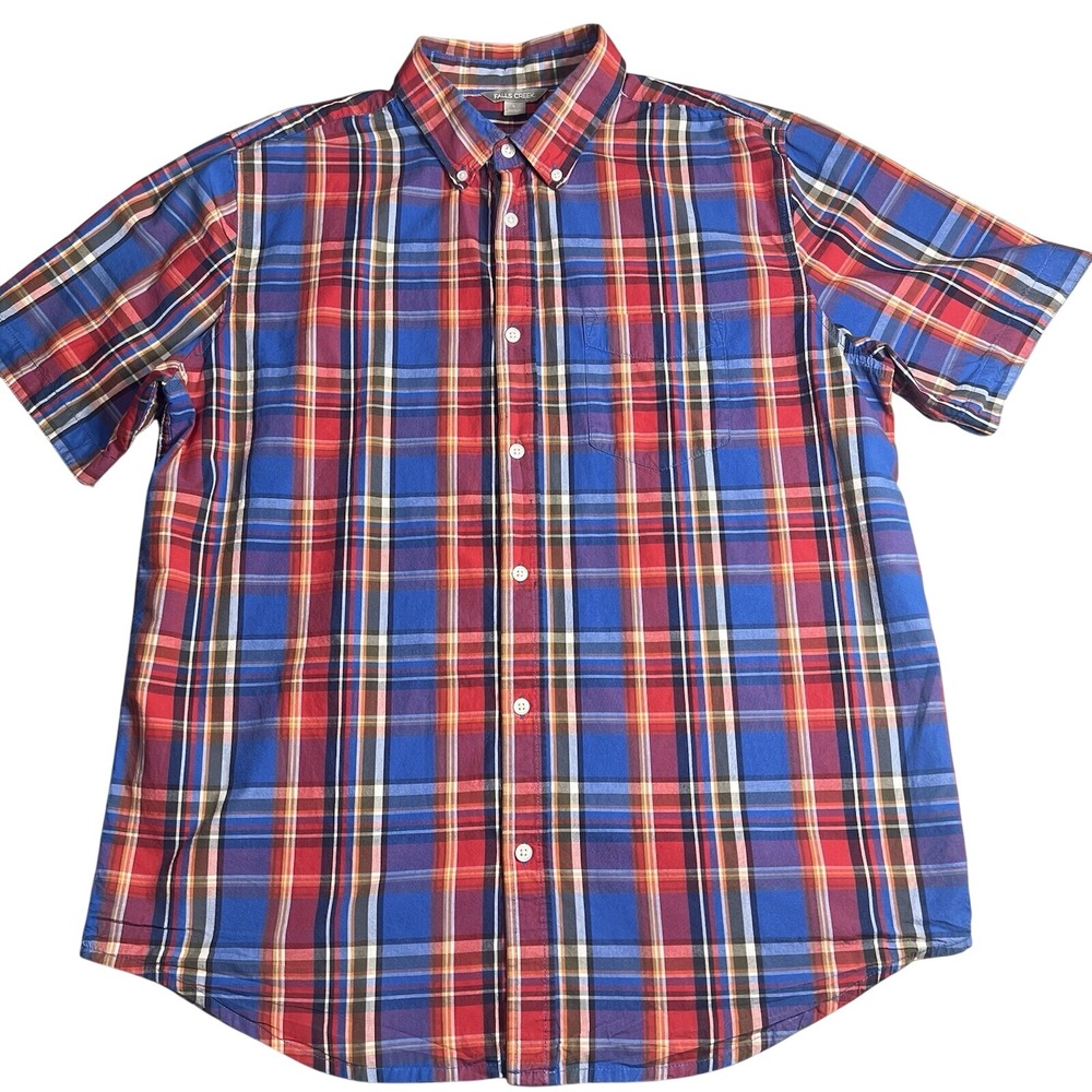 Falls Creek Button Down Shirt Plaid Red Blue Mens Large